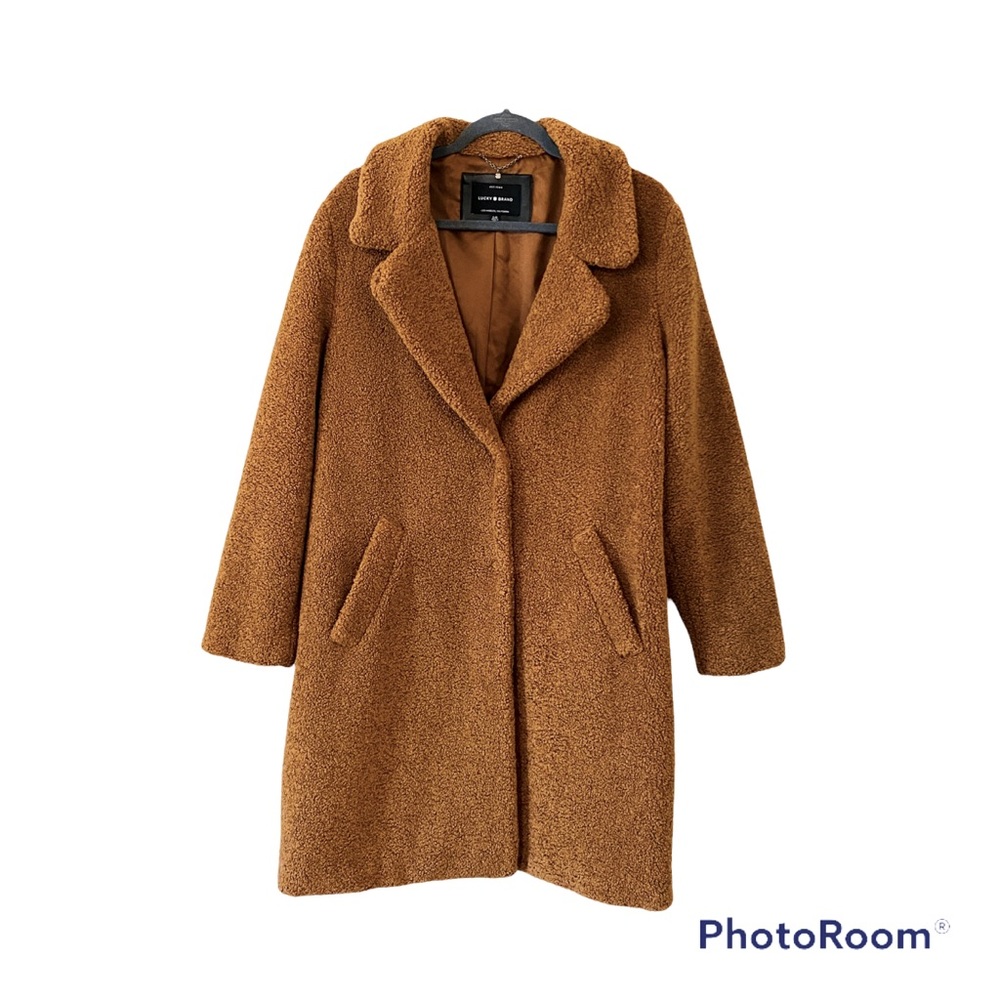 Lucky Brand faux shearling pecan mid jacket in used but excellent condition.